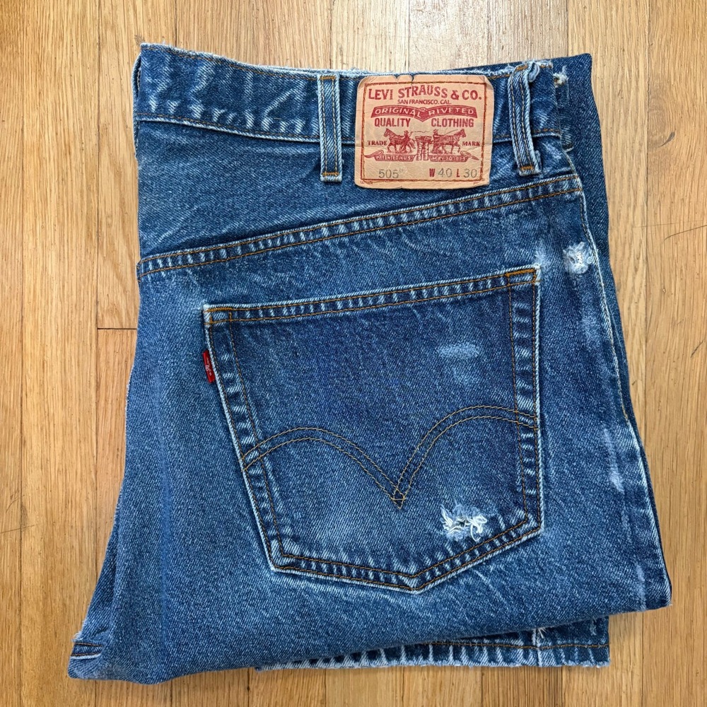 Y2K Levis 505 Regular Fit Jeans Mens 40x30 Medium Wash Straight Leg 005050216